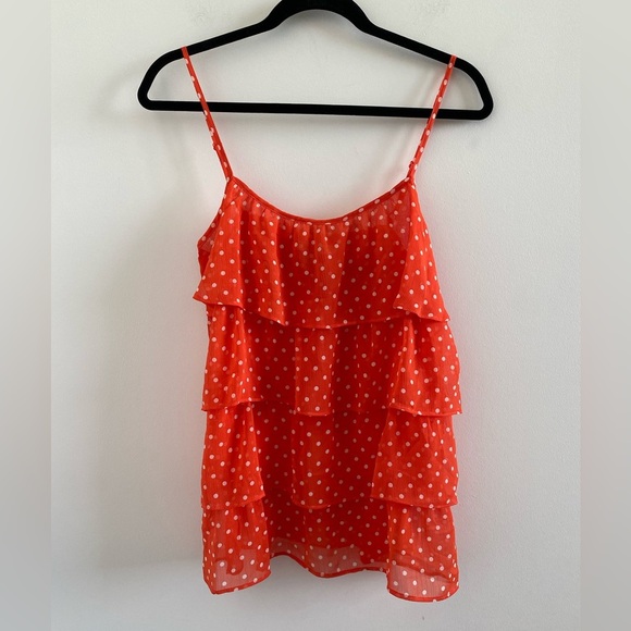 Forever 21 Orange & White Polka Dot Ruffle Tiered Blouse Size L New W/O Tag - Picture 1 of 5
